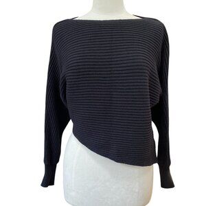Anthropologie Asymmetrical Hem Ribbed Cropped Sweater Sz XS Black Y2K Oversized